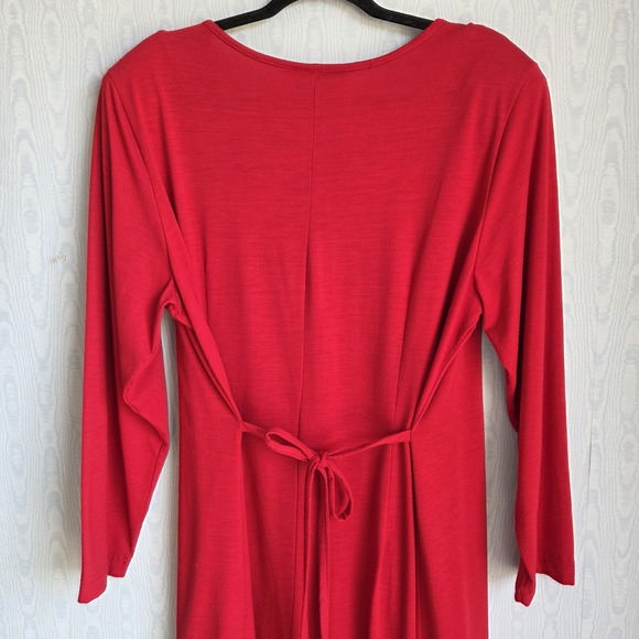 Vtg 90s Diana Marco Dress 18 Jersey Pintuck Tie Back Maxi Red Cottage Holiday - Picture 4 of 10